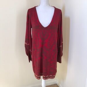 NWT! FREE PEOPLE Size L Red Combo V-Neck dress